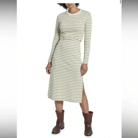 Current/Elliott The Studio Striped Long Sleeve Side Slit Midi Dress Size 1/Small - Picture 1 of 5